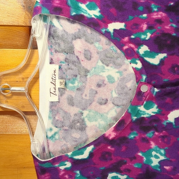 TRADITION* vintage long sleeve button front cardigan tie dye look purple teal L - Picture 11 of 15